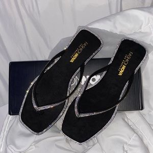 Fashion Nova Rhinestone Black Slippers